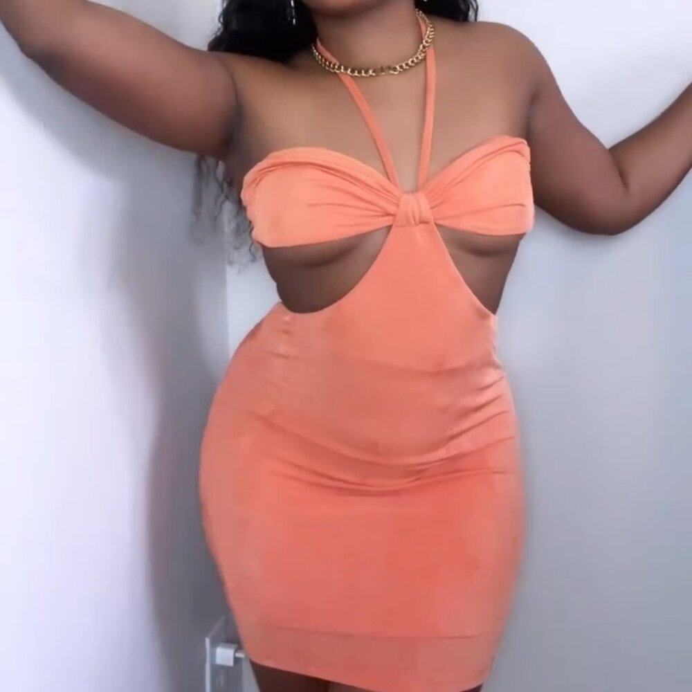 Tropical Bloom Cutout Mini Dress – Green, Peach, & Hot Pink